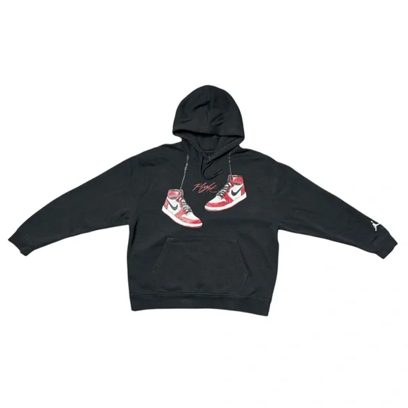 NIKE AIR JORDAN 1 CHICAGO 1985 LOST AND FOUND BLACK MENS HOODIE SWEATSHIRT - Picture 2 of 14